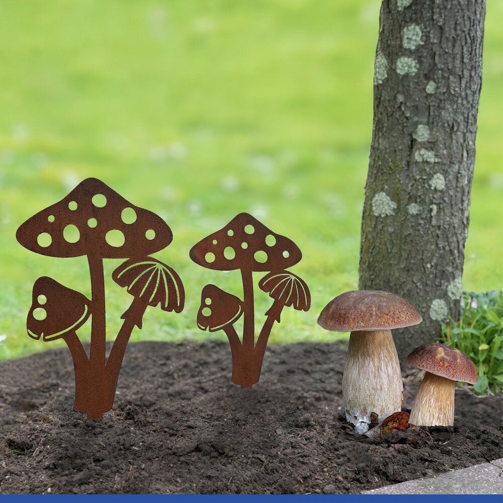 Gartenstecker Pilze, 2er Set  wetterbeständig, mit Edelrost-Effekt