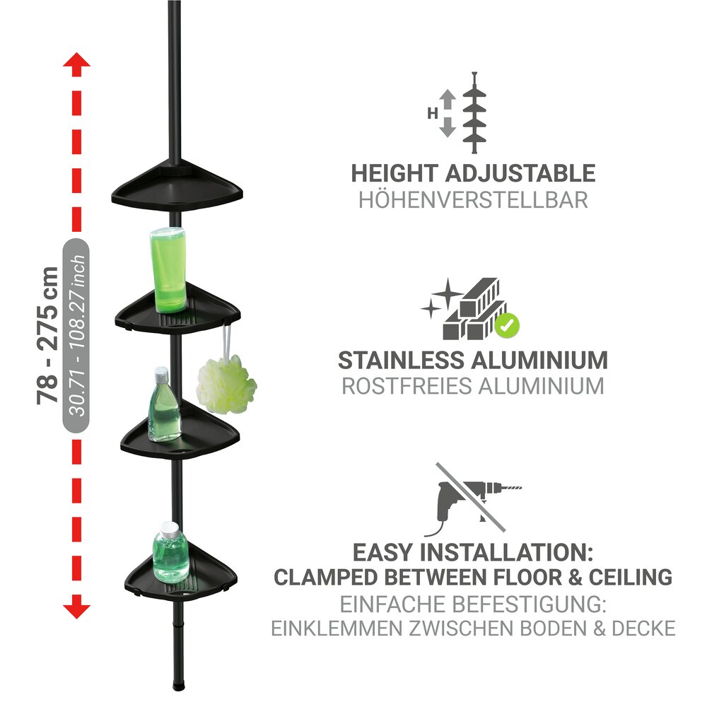 Douchehoek Mod. Compact, zwart, aluminium, 26x78-275x19,5 cm