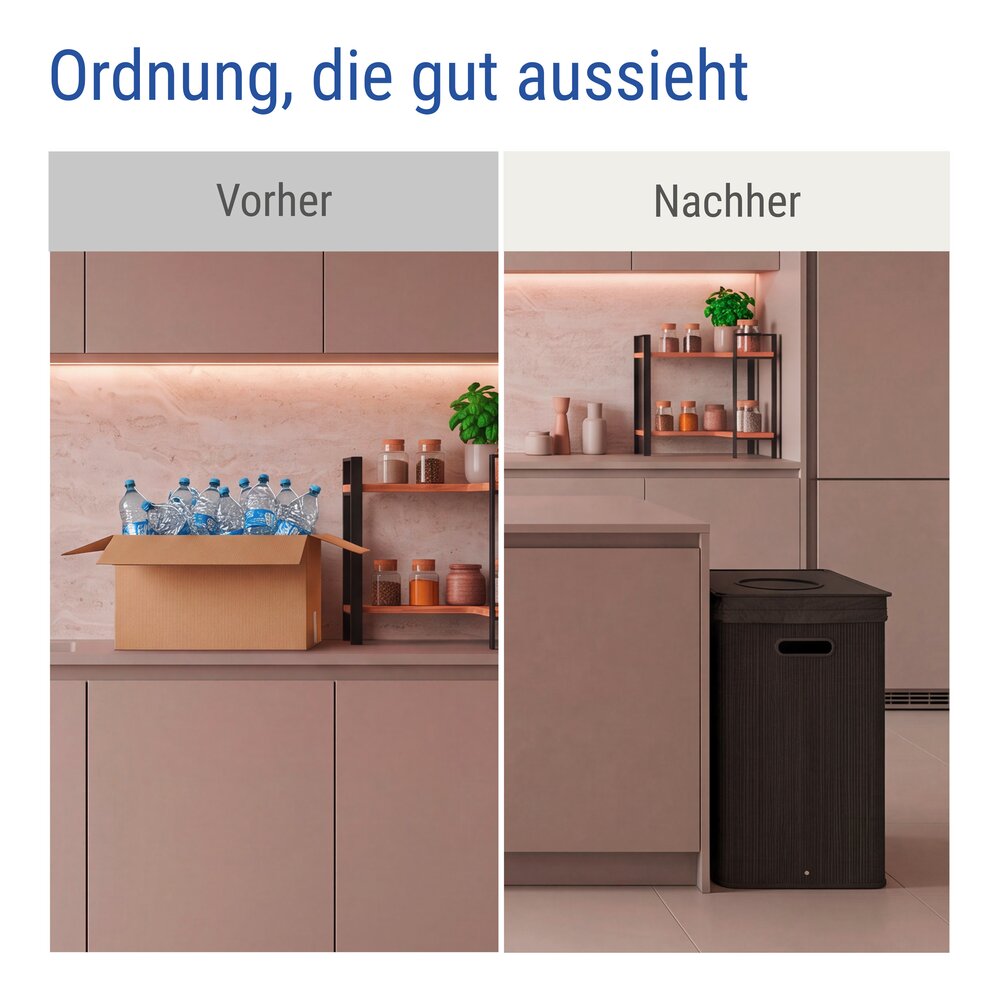 Flaschensammler 105 L, Schwarz  Pfandflaschen Sammelbehälter aus Bambus