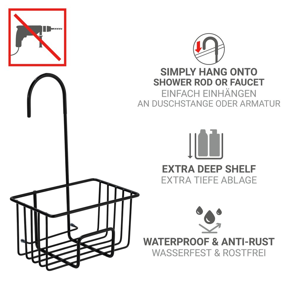 Caddie de douche Mod. Milito, noir, acier inoxydable, PET, 18x28,5x13 cm  en acier inoxydable résistant