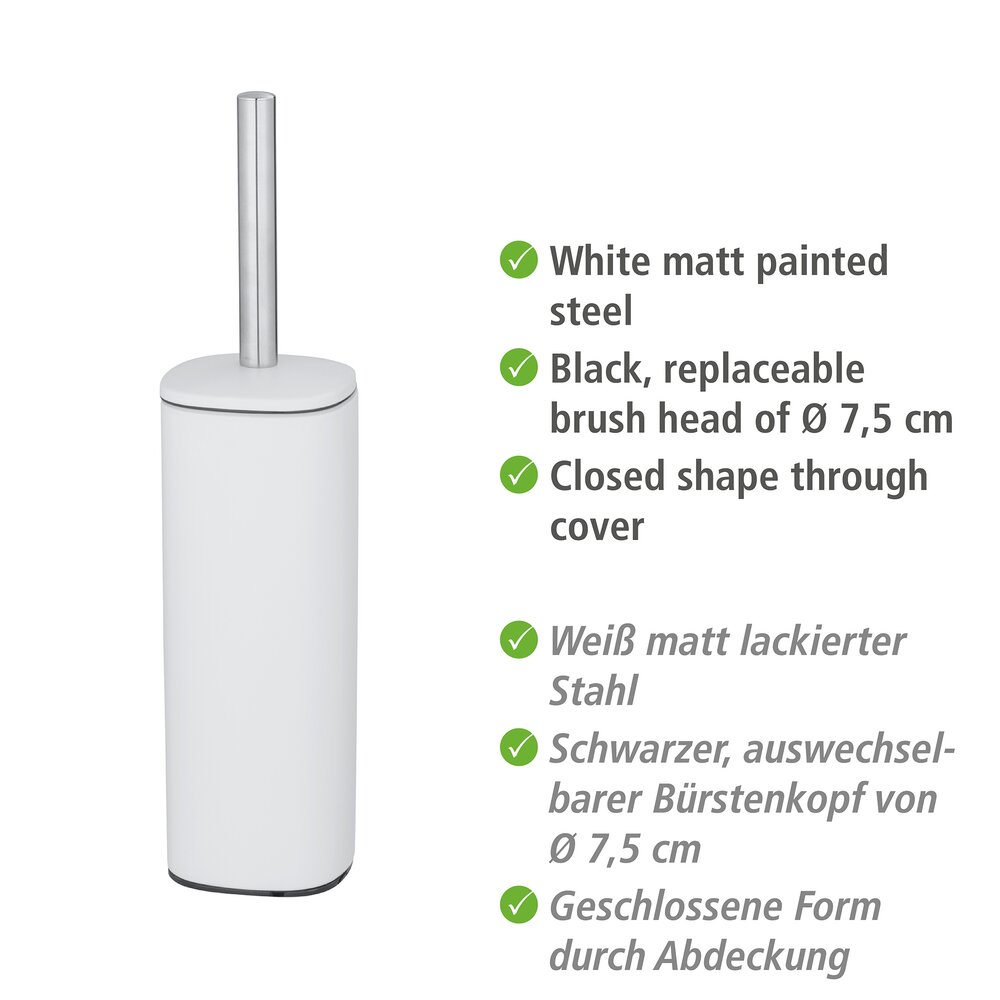 Brosse WC fermée, Acier, Blanc, Alassio  en Acier blanc