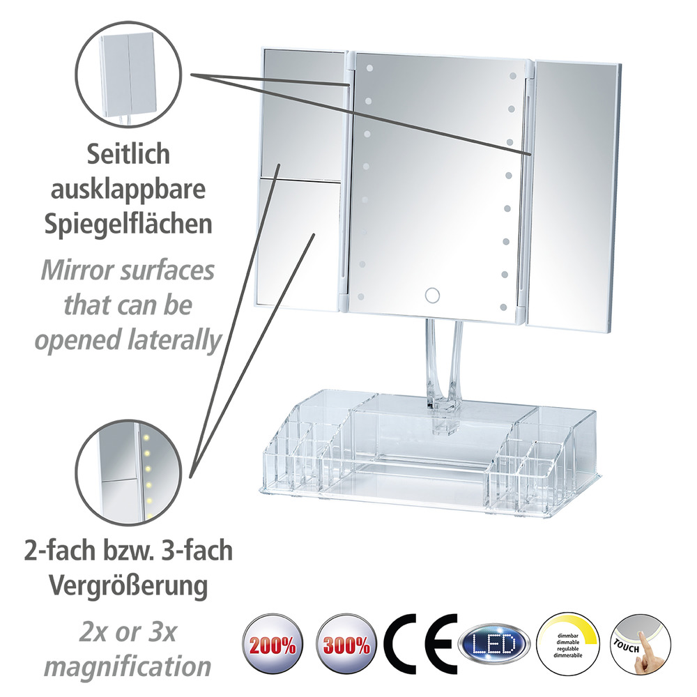 LED-Standspiegel mit Organizer Fanano  Leuchtspiegel