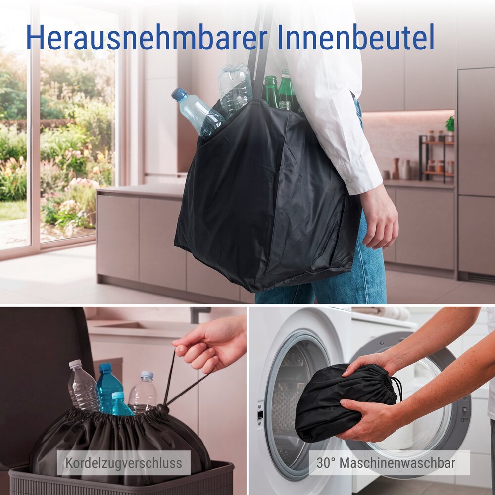 Flaschensammler 105 L, Schwarz  Pfandflaschen Sammelbehälter aus Bambus