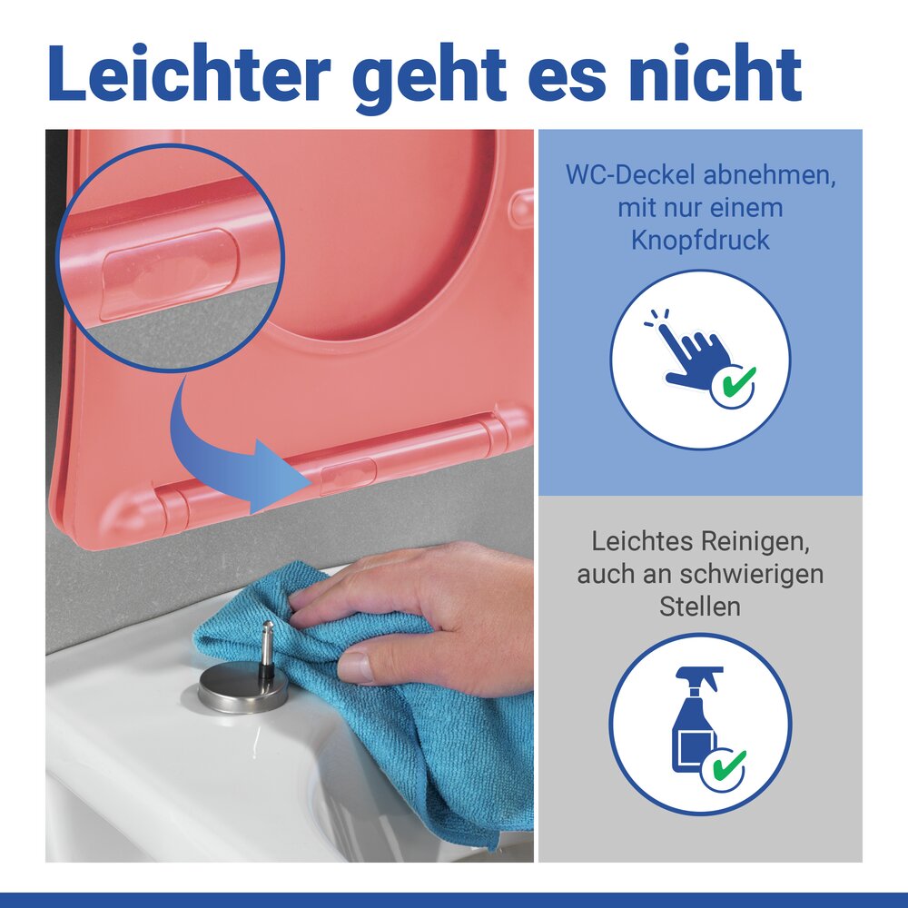 Abattant de WC Mod. Galati rouge corail mat  couvercle de WC en forme de D avec frein de chute