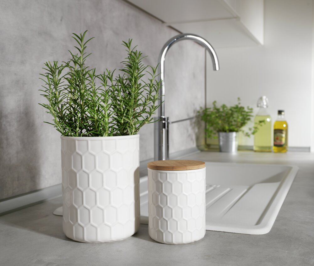 Aufbewahrungsdose Mod. Maya 0,4 L, FSC  Vorratsdose aus Keramik mit Bambus-Deckel