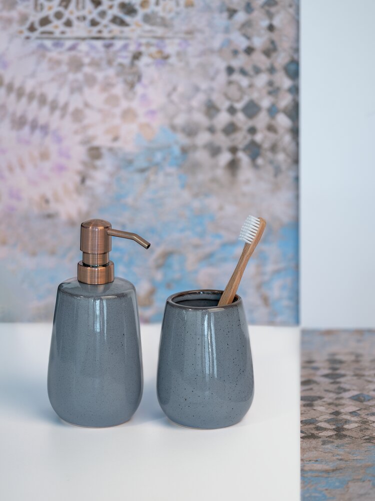 Bad-Acc. Set Mod. Sirmione, grau, Keramik, 2-teilig  mit kupfer Akzenten