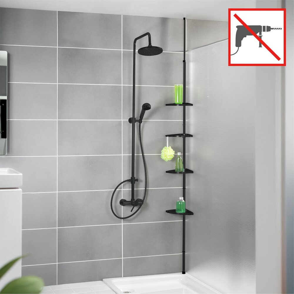 Coin douche Mod. Compact, noir, aluminium, 26x78-275x19,5 cm  montage facile sans percer