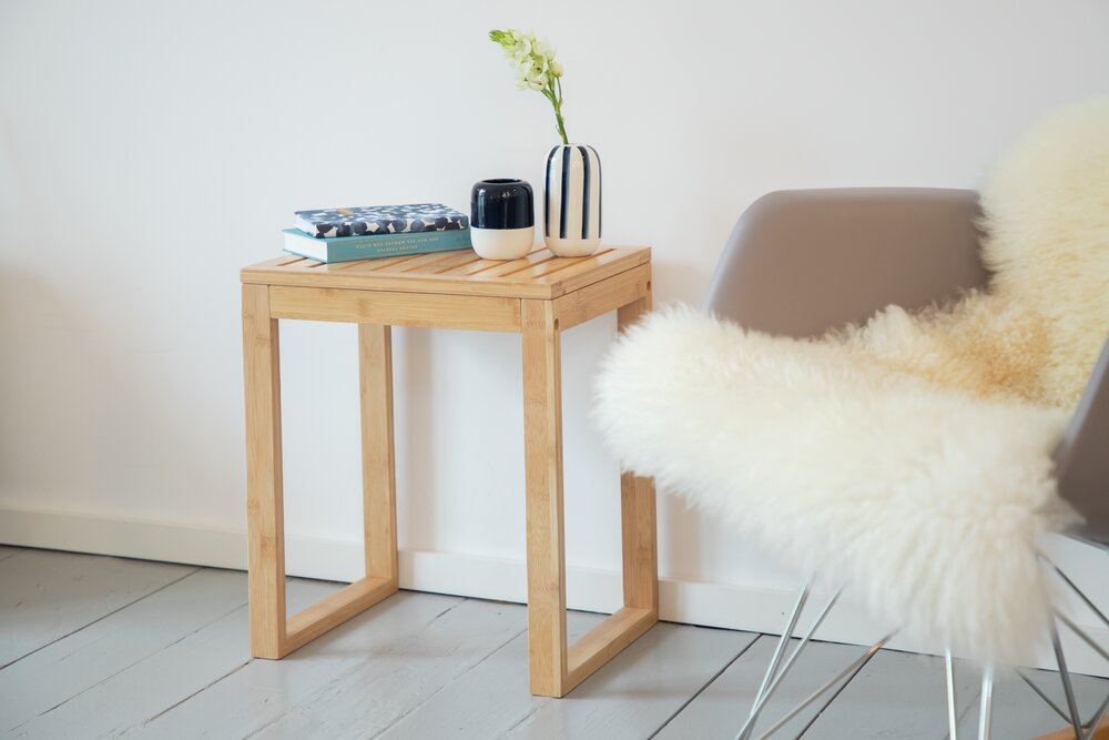 Tabouret Bois Salle de bain, 40x30x46 cm, Bambusa  Bambou