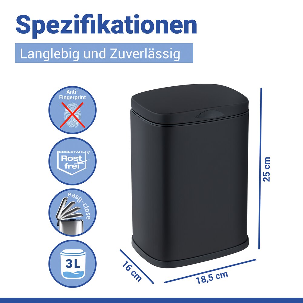Wandcosmetica-afvalbak mod. Sare zwart 3 l