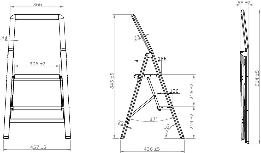 Alu-Klapptrittleiter Compact 2-stufig Dunkelgrau  leichte & rutschfeste Haushaltsleiter, Sicherheits-Stehleiter