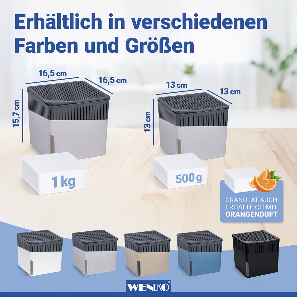 Luchtontvochtiger Mod. Cube Grijs 500 g, set van 2