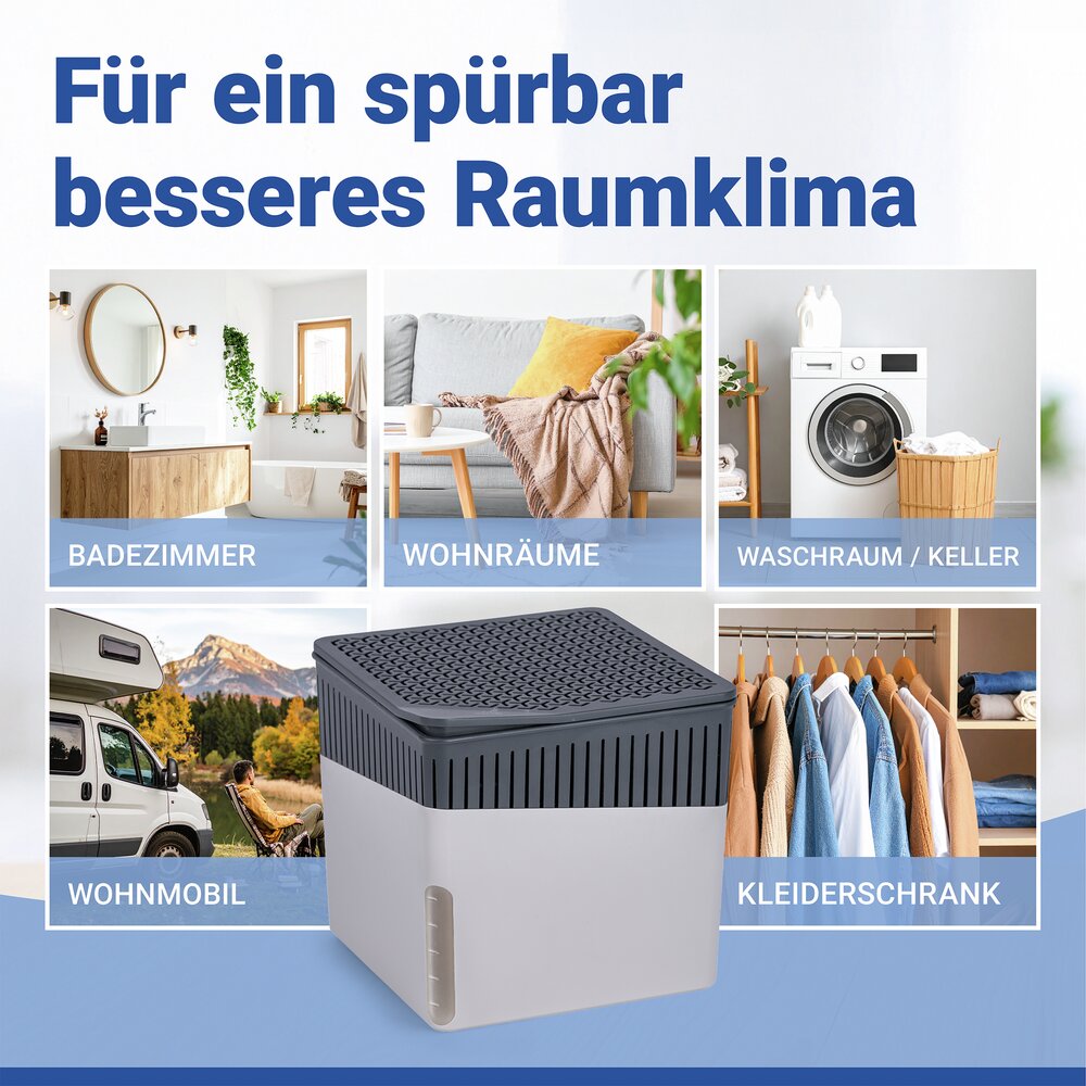 Raumentfeuchter Mod. Cube Grau 1000 g, 2er Set  beugt Schimmel und Gerüchen vor