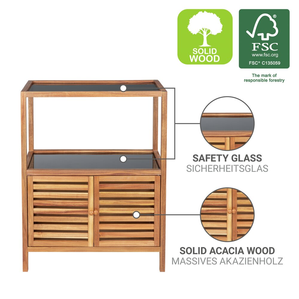 Étagère de salle de bain mod. Fondi avec 2 portes  en bois d'acacia massif