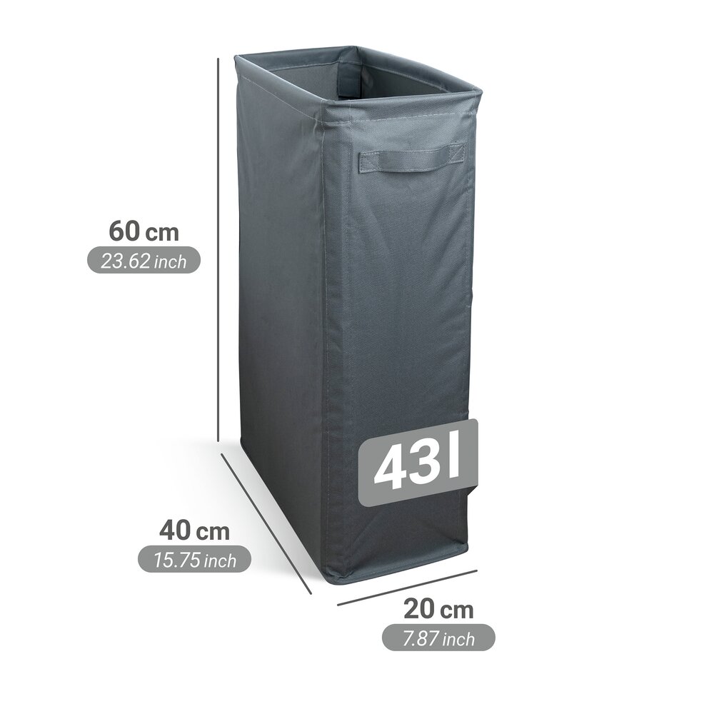 Wäschesammler Mod. Slim, anthrazit, Polyester, 46L, 20x60x40 cm  perfekt für schmale Nischen