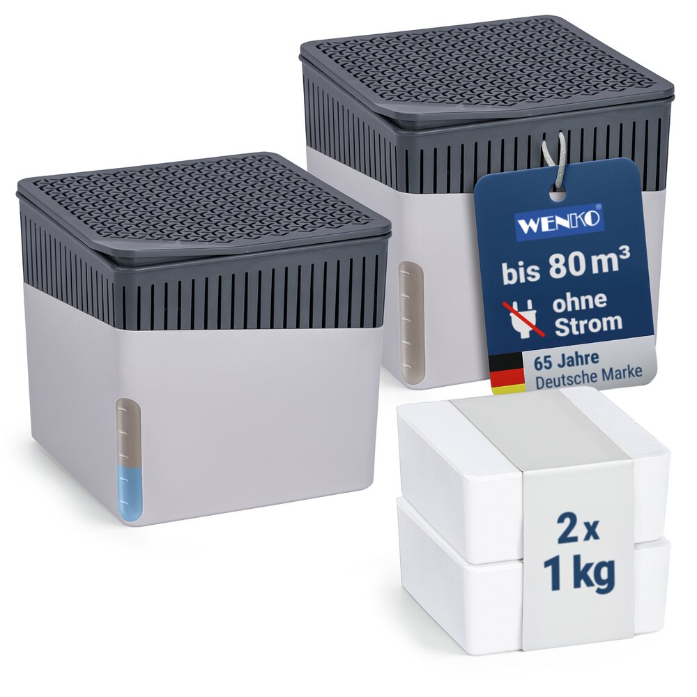 Raumentfeuchter Mod. Cube Grau 1000 g, 2er Set  beugt Schimmel und Gerüchen vor