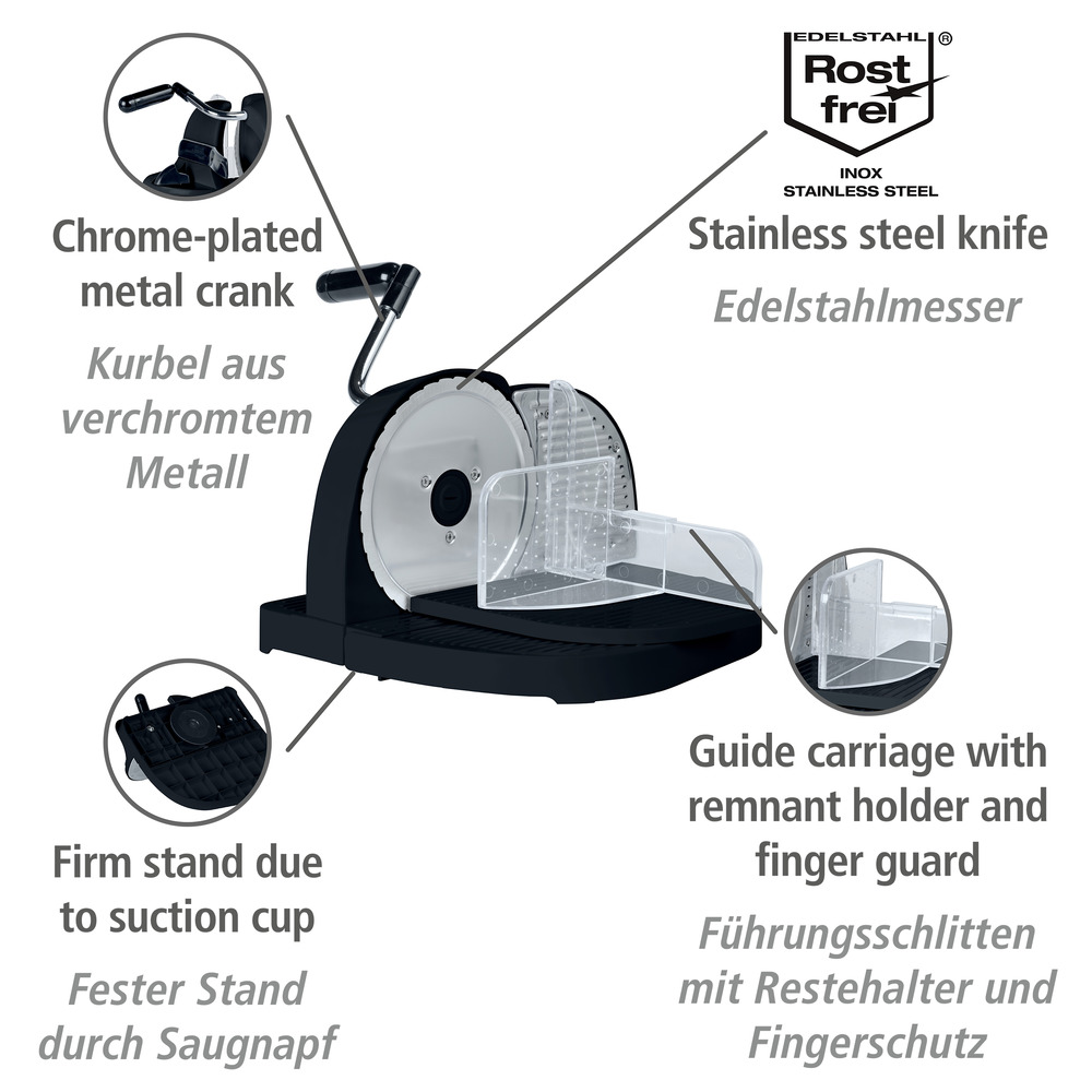 Brotschneidemaschine Schwarz  inkl. Restehalter