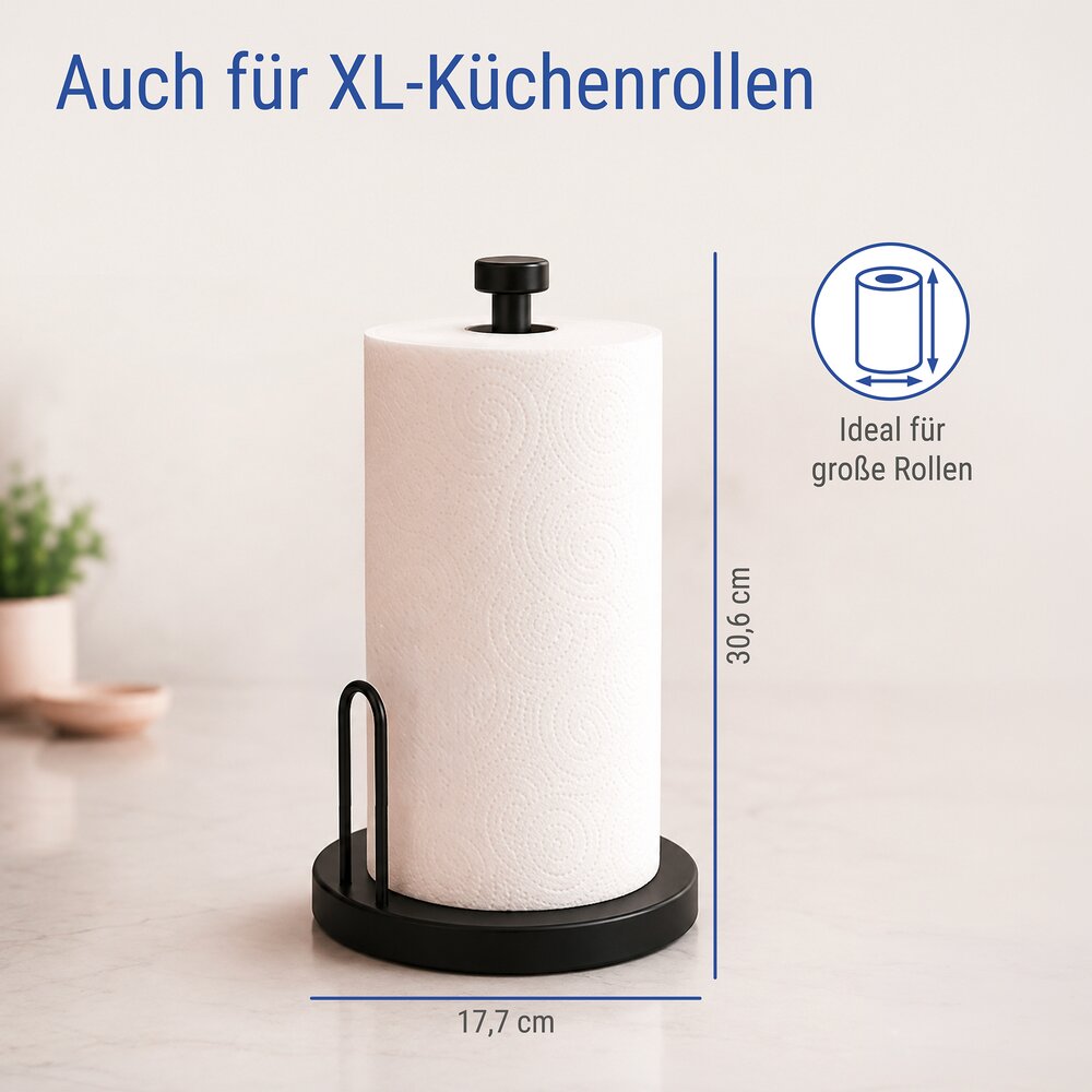 Küchenrollenhalter stehend, Schwarz  mit praktischem Abroll-STOP