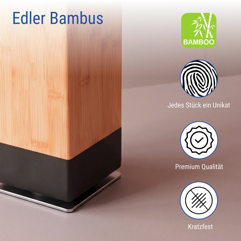 Bloc à couteaux magnétique XL en bambou avec 5 couteaux  porte-couteau rotatif à 360°