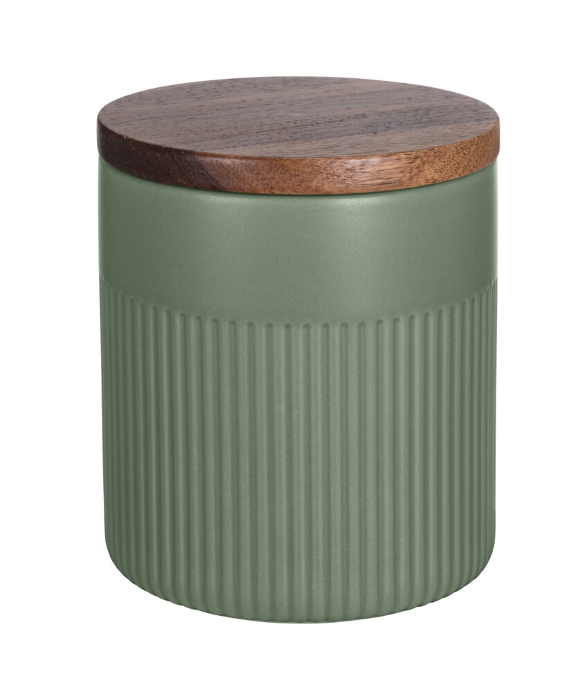 Voorraadpot Mod. Refia, groen, keramiek, hout, 0.6L, Ø10.5x12cm