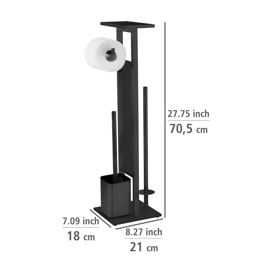 Stand WC-Garnitur Mod. Debar mit Ablage Schwarz  aus rostfreiem Edelstahl