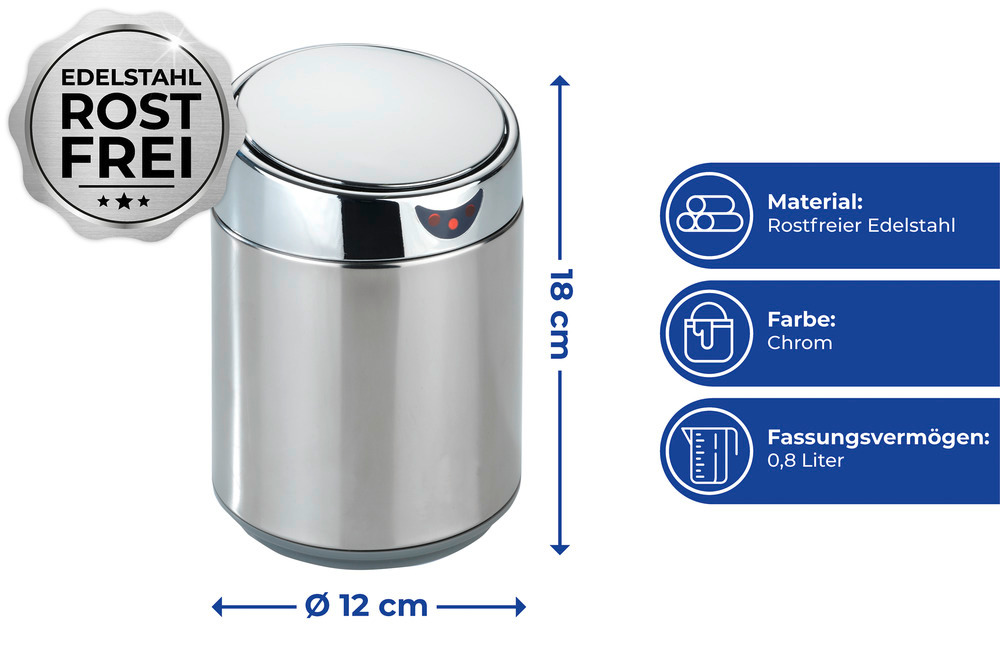 Tisch- und Kosmetikeimer mit Sensor Chrom  0,8 l