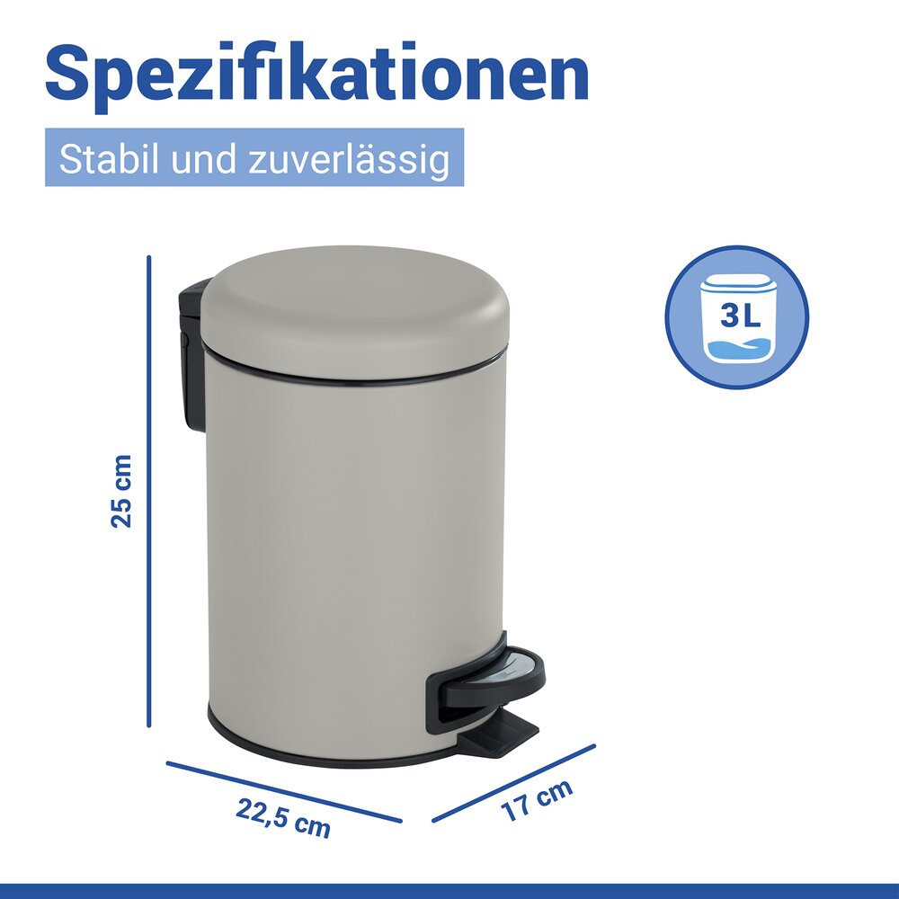 Kosmetik Treteimer Mod. Leman Taupe Matt 3L  mit herausnehmbarem Einsatz