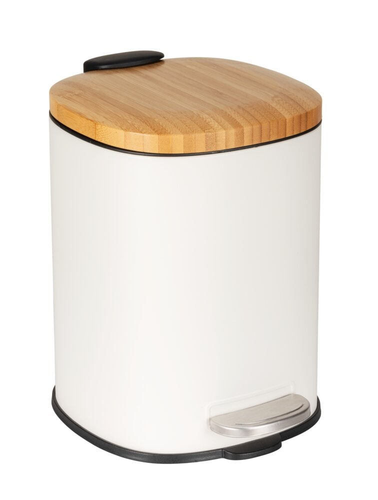 Kosmetikeimer Mod. Fianema, weiß/natur, Stahl/Bambus, 3L FSC®-zertifizierter bambusdeckel