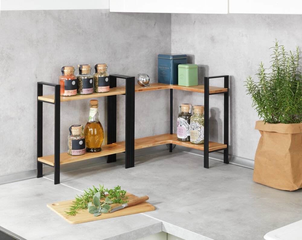 Petite étagère cuisine Lou   Cadre en métal, planches d'étagères en bambou