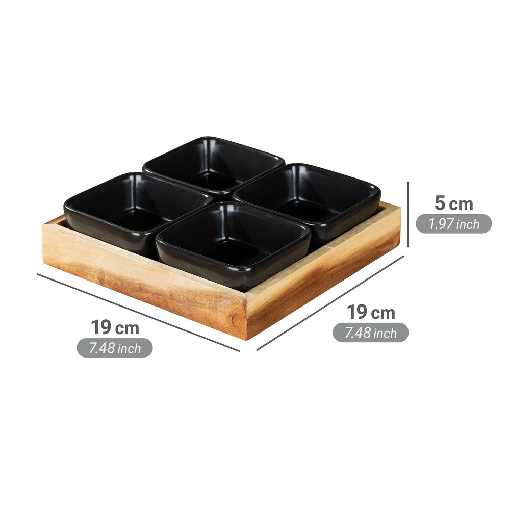 Dip-Schalen mit Tablett Mod. Elo, 5-tlg.   Tablett aus FSC® zertifiziertem Akazienholz mit Umrandung