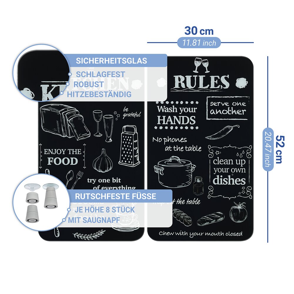 Plaque de Recouvrement Universelle Mod. Kitchen Rules, set de 2  pour tous les types de cuisinières