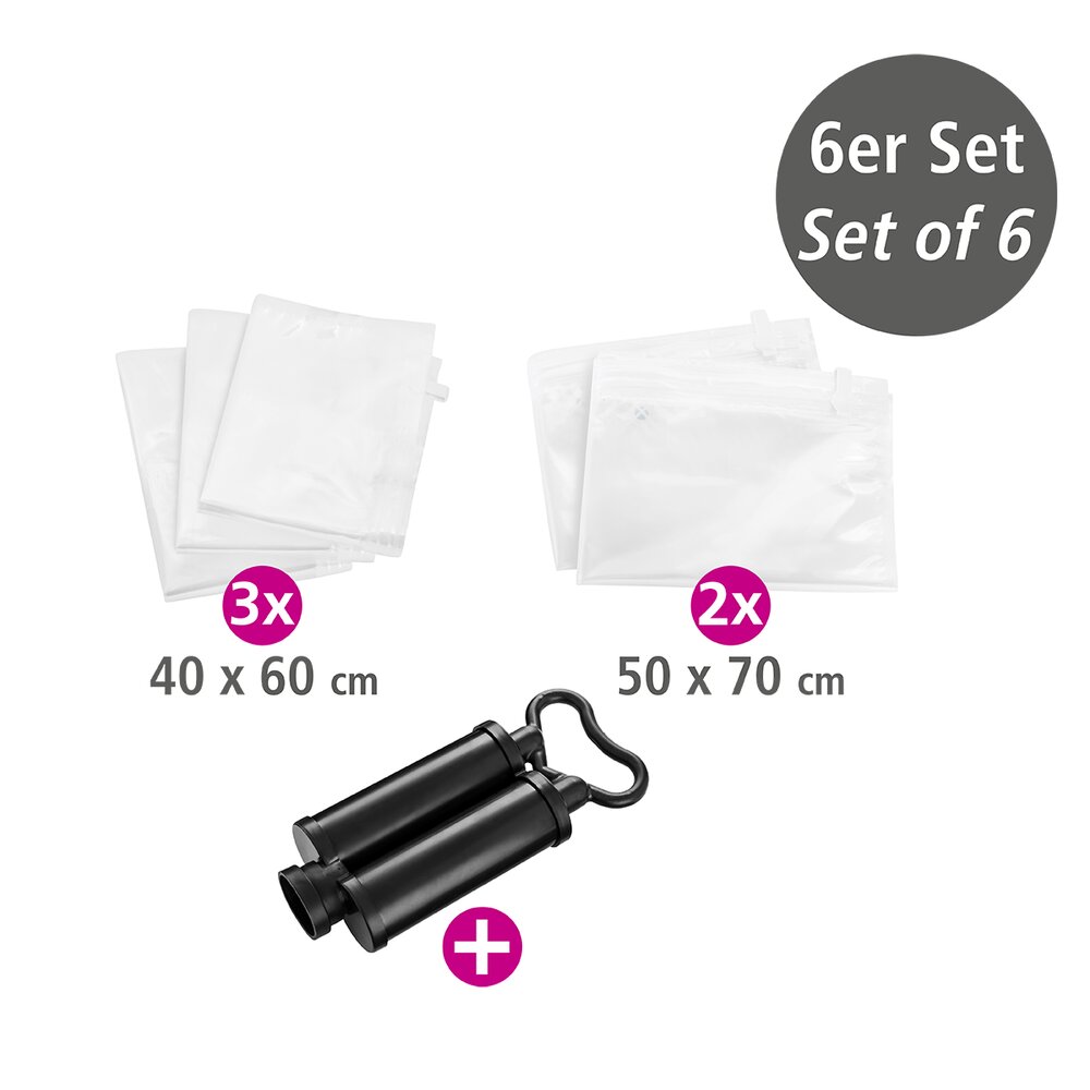 Vakuum Beutel Reise-Set  6-teilig mit Pumpe