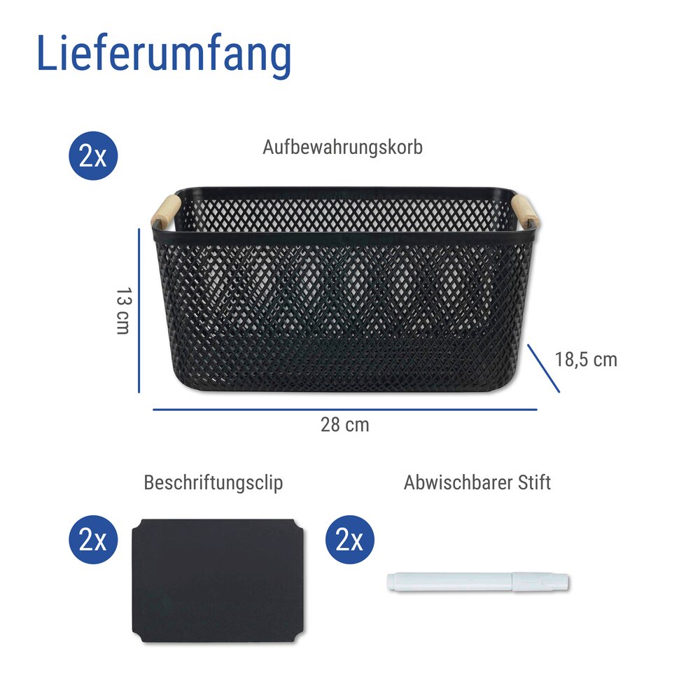 Lot de paniers de rangement, 2 x S, 2 x M  avec clip d'étiquetage et stylo