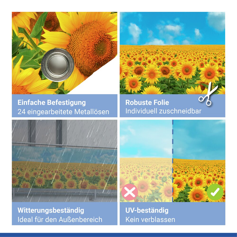 Balkon-Sichtschutz Mod. Sonnenblumenfeld, 5 m  UV- und witterungsbeständig