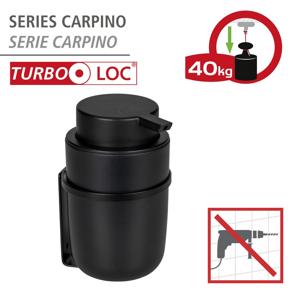 Distributeur savon Turbo-Loc® Carpino Noir  Fixation sans perçage