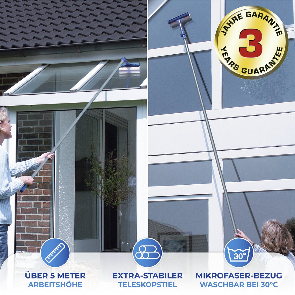 Raamwisser, blauw/grijs, metaal, telescoopsteel 25x83-332 cm, reikwijdte 5,3 m