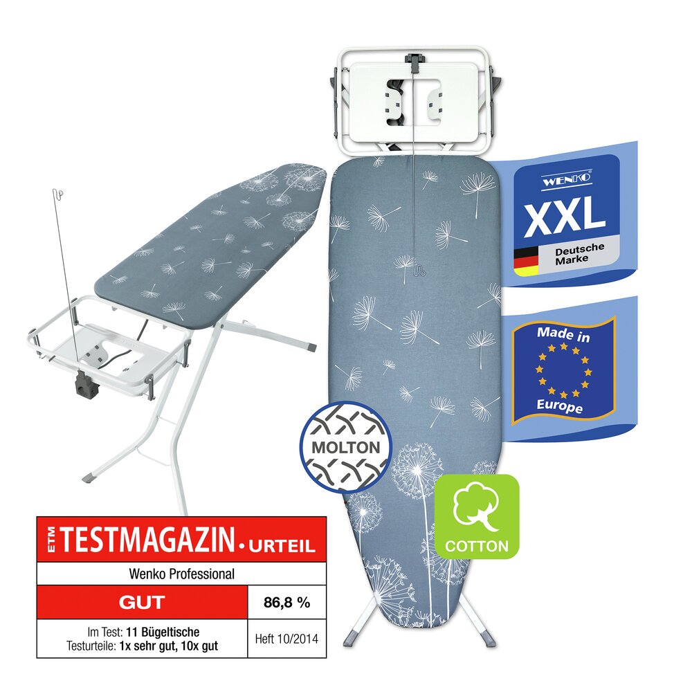 XXL Bügelbrett Mod. Professional  extrabreit, geeignet für Dampfbügelstationen