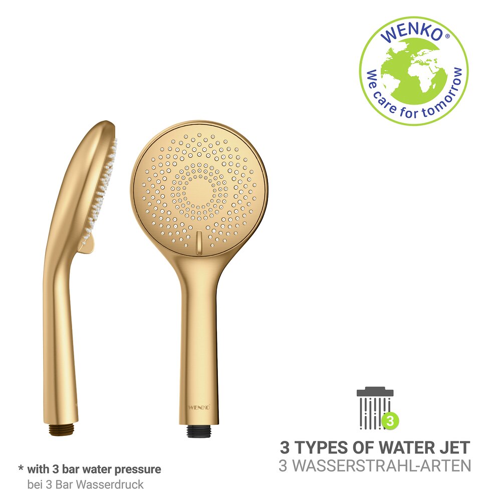 Duschkopf Gold matt  Universal-Handbrause, Ø 11 cm, 3 Strahlarten