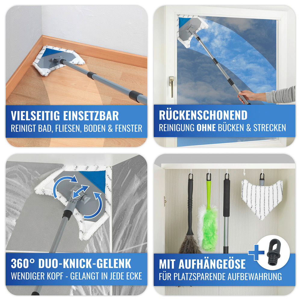 Multiflex-Wischer inkl. Teleskopstiel  für Fliesen, Fenster und Böden geeignet