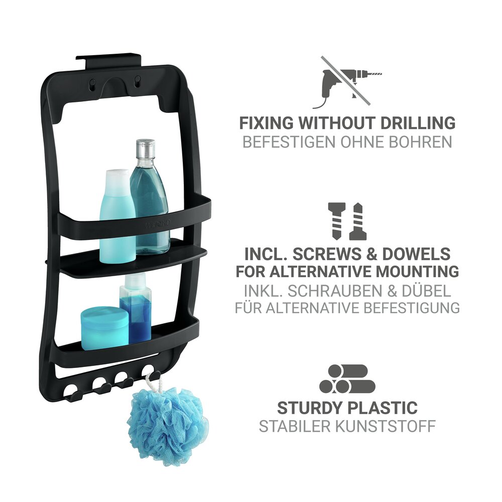 Badregal Mod. Universal, schwarz, Kunststoff, 26x54,5x11,5 cm  ohne Bohren montierbar