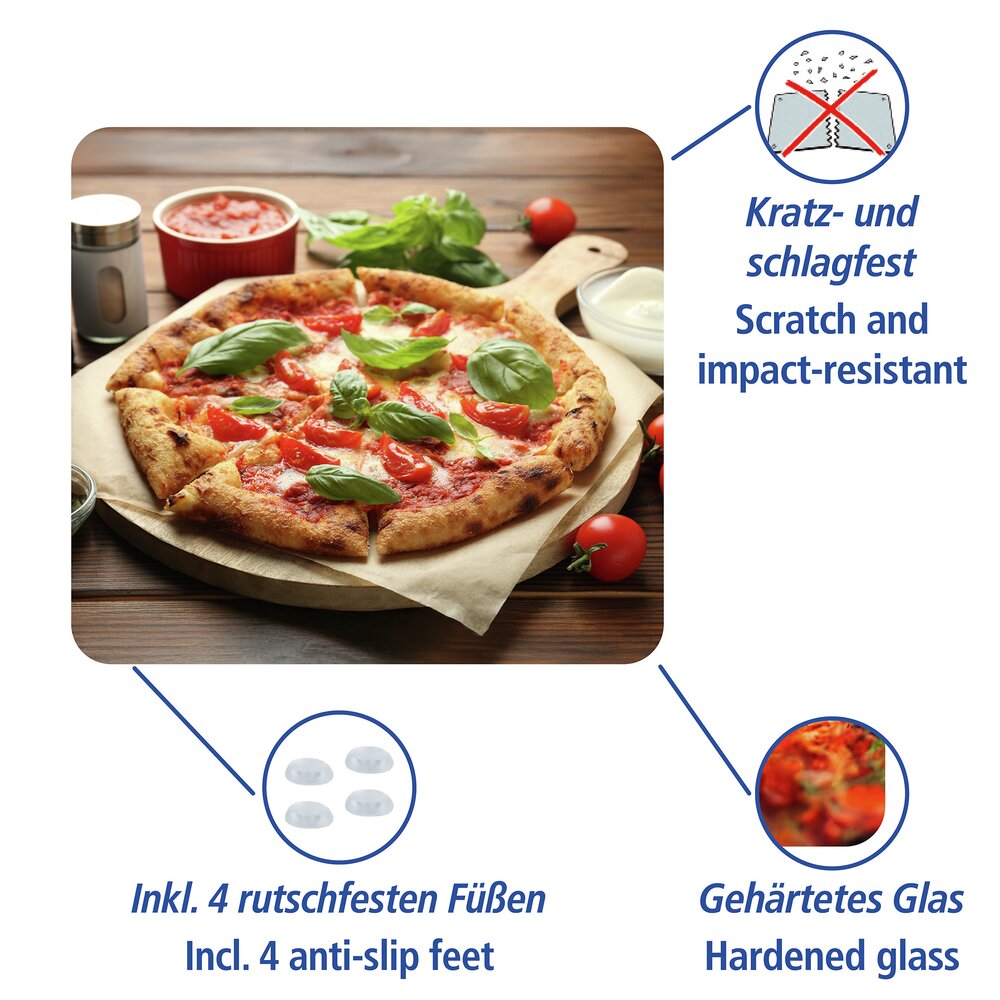 Multi-Platte Mod. Pizza Margherita  Abdeckung, Spritzschutz und Schneidebrett