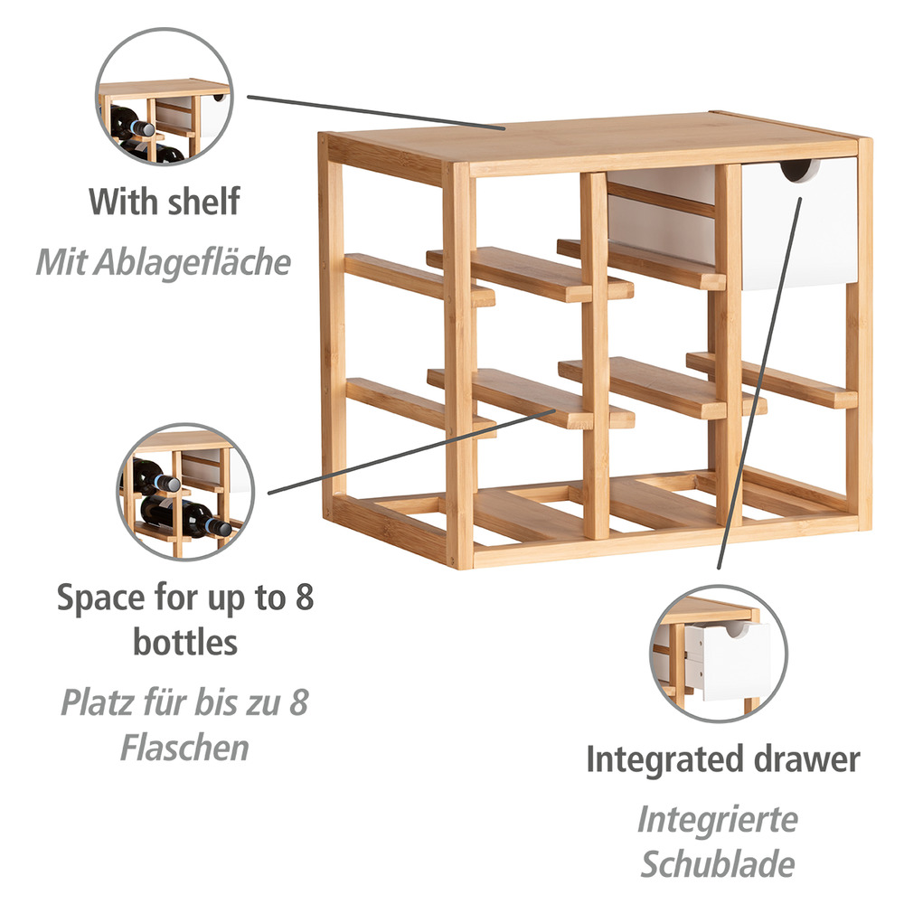 Weinregal Finja  Weingestell mit Schublade für 8 Flaschen