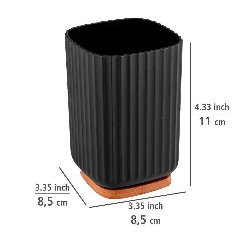 Zahnputzbecher Mod. Rotello Schwarz  Boden aus Bambus