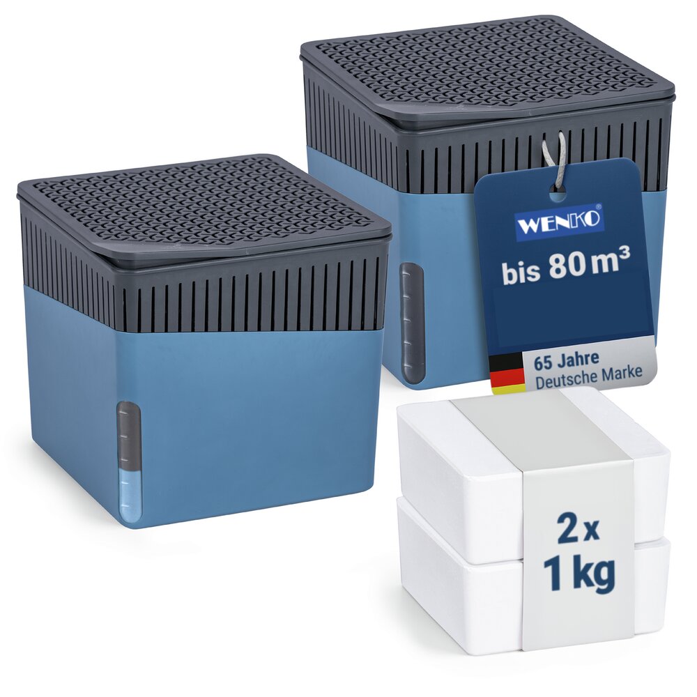 Raumentfeuchter Mod. Cube Blau 1000 g, 2er Set  beugt Schimmel und Gerüchen vor