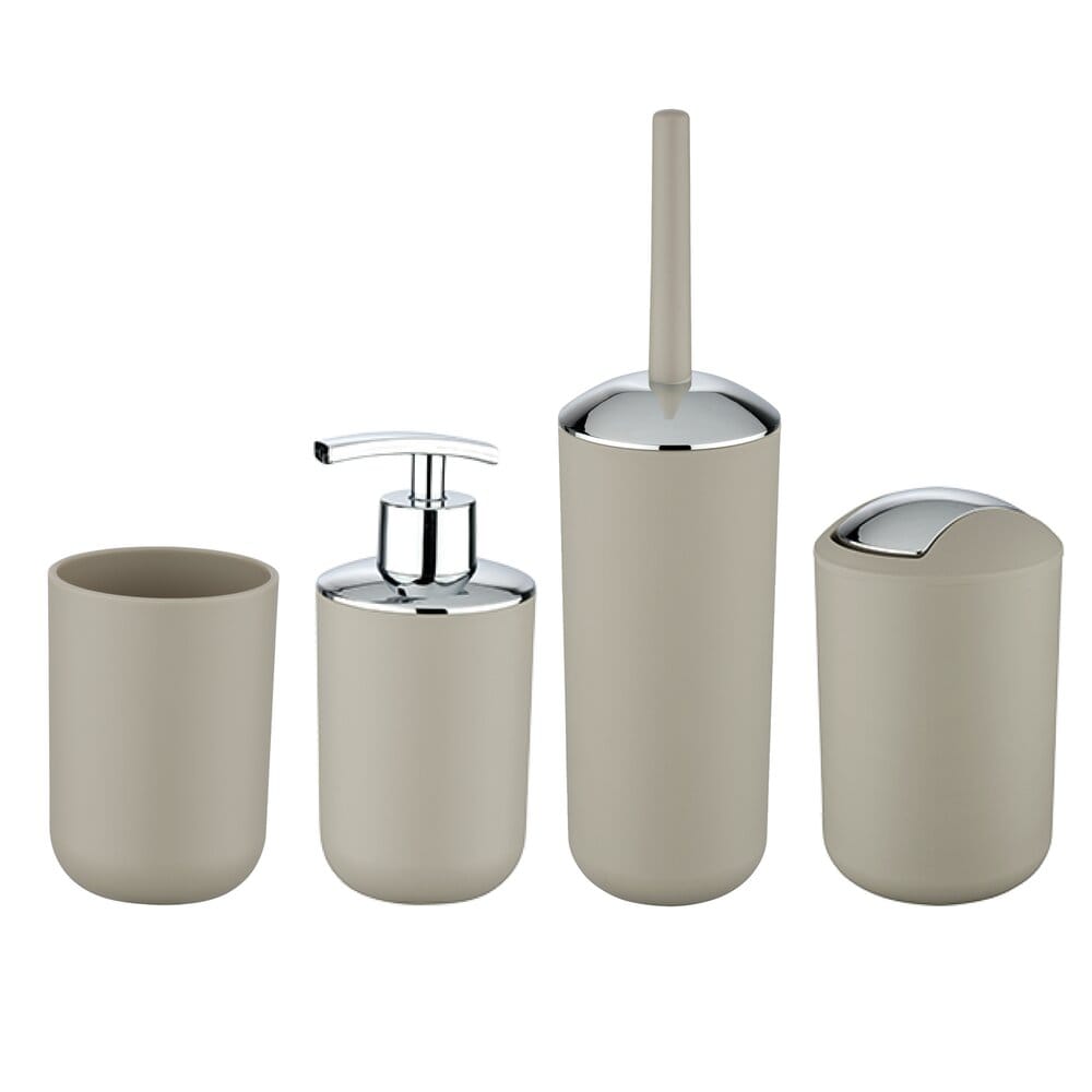 Bad-Accessoire Set Brasil Taupe, 4-teilig Seifenspender, WC-Garnitur, Zahnputzbecher, Kosmetikeimer