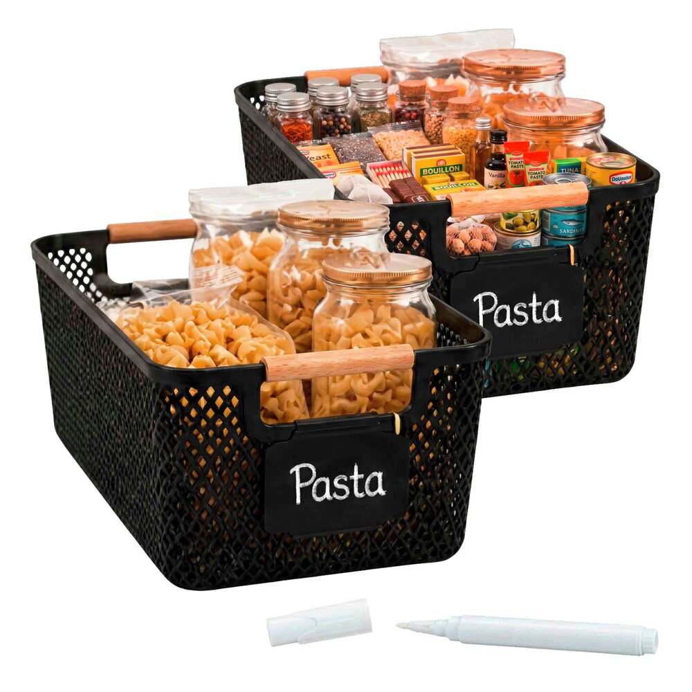 Lot de paniers de rangement, 3 x M, 2 x L  avec clip d'étiquetage et stylo