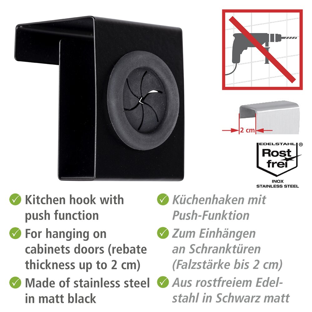 Haken Mod. Push Matt Schwarz  aus rostfreiem Edelstahl und TPR-Kunststoff