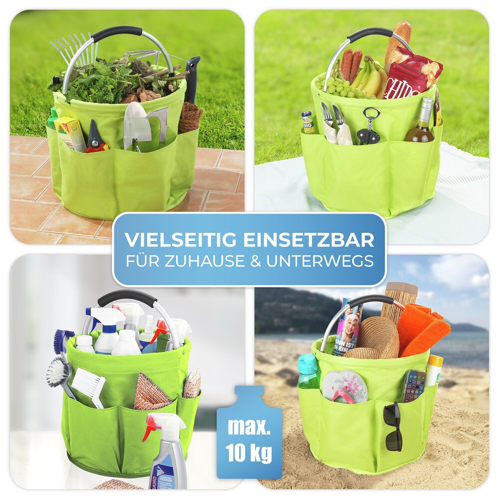 Universal Garten-Caddy XL, 34 l, Grün  mit 6 Außentaschen für Gartenwerkzeug
