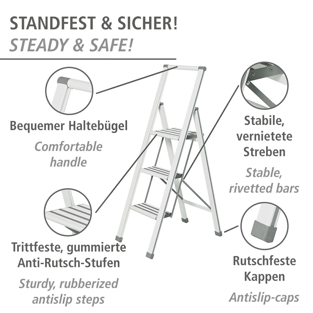 Alu-Design Klapptrittleiter 3-stufig Weiß  Haushaltsleiter