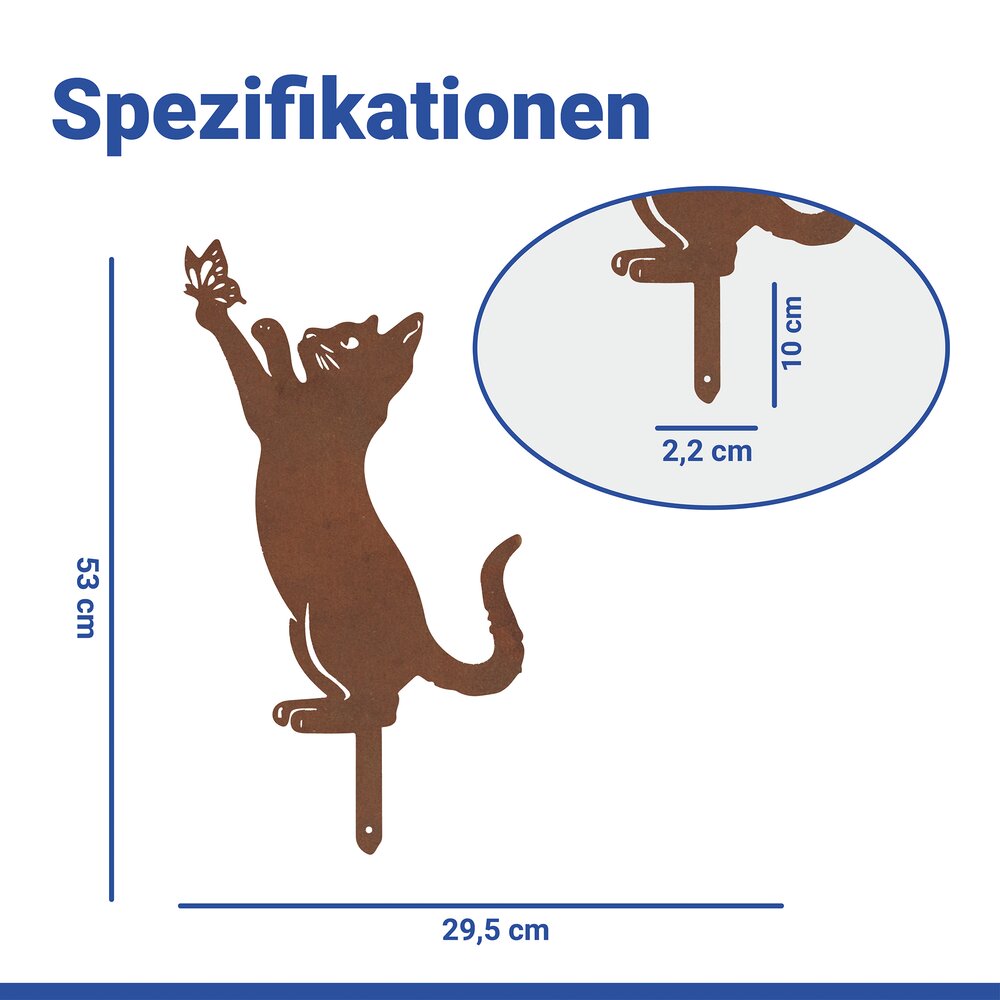 Gartenstecker Katze & Schmetterling, 2er Set  wetterbeständig, mit Edelrost-Effekt