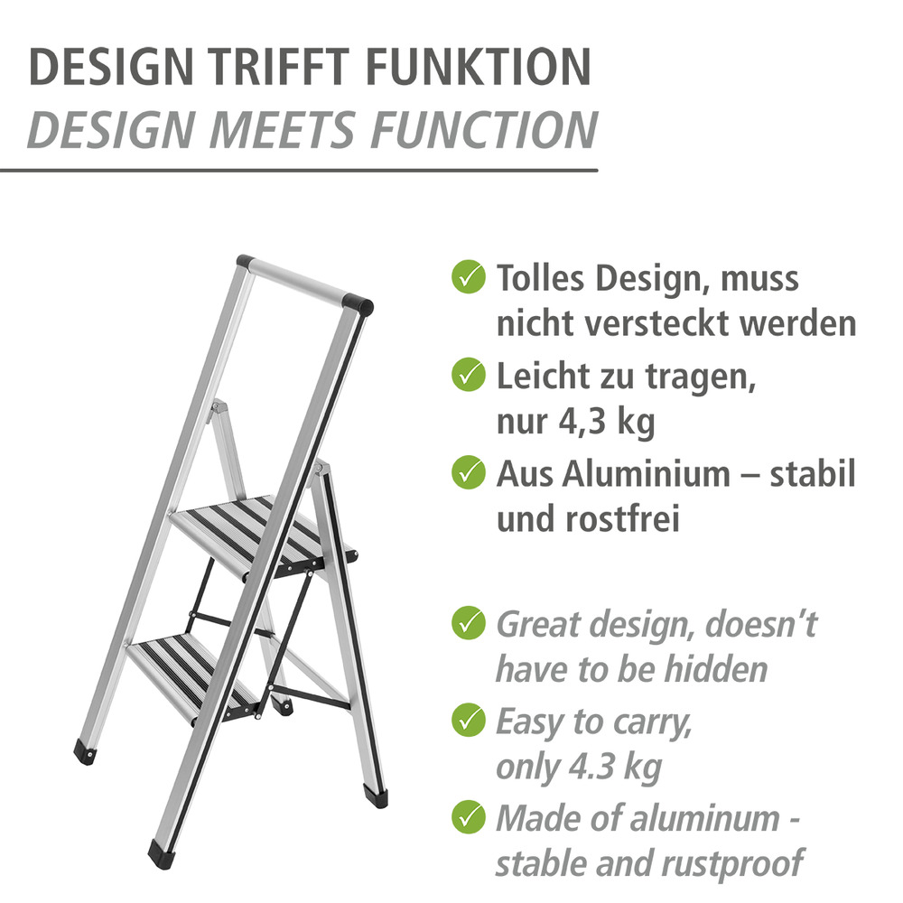 Alu-Design Klapptrittleiter 2-stufig  Haushaltsleiter